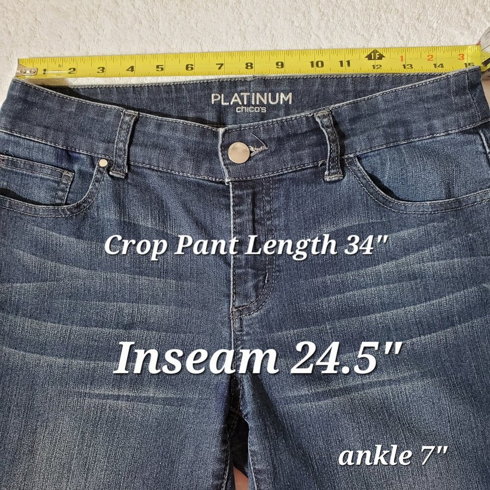 CHICO'S Platinum Washed Denim Faded Distressed Crop Jeans, Size 0 - Picture 4 of 9